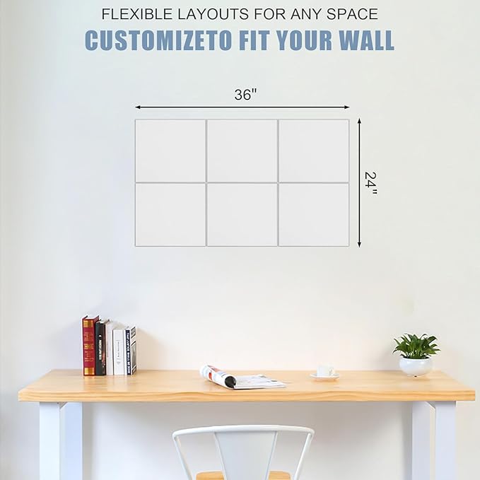 36" x 24" Felt Bulletin Board & Cork Board Alternative, Warm White | 6 Pack Removable Felt Wall Tiles with 20 pushpins, 30 Safe Adhesive Tabs, Pin Boards for Wall Decor, Home ,Office, Classroom