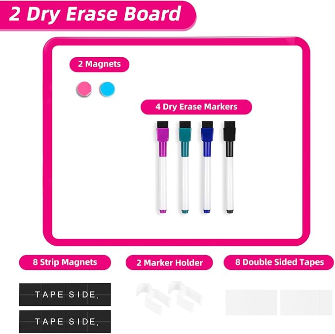 VUSIGN Magnetic Dry Erase Board, 14 x 11 Inches White Board, Dark Pink | Includes 4 Dry Erase Markers, Small Mini White Board for Students Fridge Wall Locker