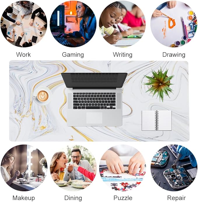 QiyI PU Leather Large Mouse Pad, Office Decor, 31.5" x 15.7", Grey Striped | Desk Décor Accessories, Extended Size, Waterproof & Easy to Clean, Smooth Surface, Non Slip Desk Organization