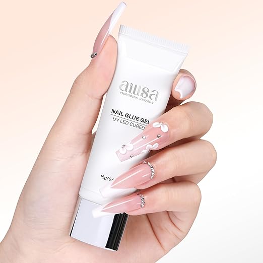 AILLSA Solid Gel Nail Glue for Nail Tips Strong Nail Glue for Press Ons Professional Fake Acrylic Soft Nails Glue U V Lamp Curing Needed - Long Lasting 15g / 0.5fl.oz