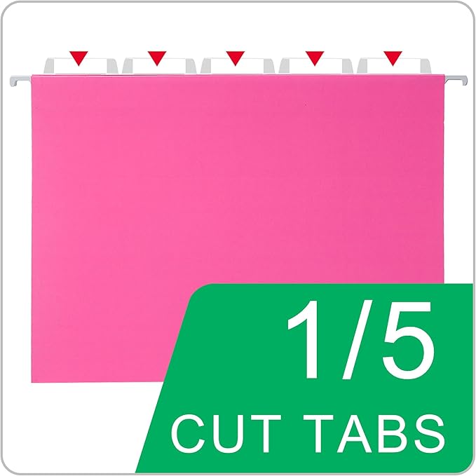 50 Pack Hanging File Folders,Letter Size File Folder,Pink Hanging Folders for Filing Cabinet,Reinforced Rods for Smooth Gliding,Includes 1/5 Adjustable Tabs & Inserts,Ideal for Home & Office