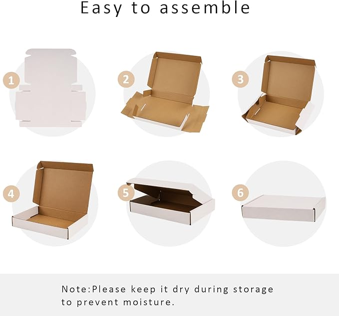 BIOBROWN 7x5x1" 50 Pack Corrugated Cardboard Boxes Small Shipping Box for Packaging Small Business Mailer Mailing White