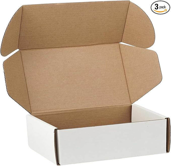 6"x4"x1" Shipping Boxes Set of 3, White Corrugated Cardboard Box Literature Mailer