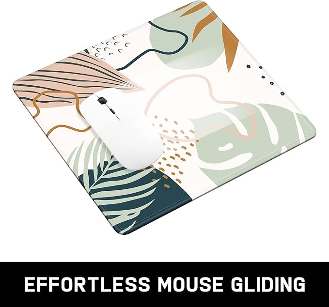 Mouse Pad, Minimalism Marble Style Computer Pad, Anti-Slip Rubber Mouse Mat with Stitched Edges for Gaming, Office, Laptop, PC, Women, 9" x 8" Thick 3 mm, Abstract Leaves