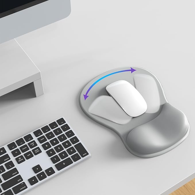 Mouse Pad with Wrist Rest,Ergonomic Mouse Pad with Comfortable Gel Wrist Rest Support and Non-Slip PU Base for Easy Typing Pain Relief, Durable and Washable(Gray)