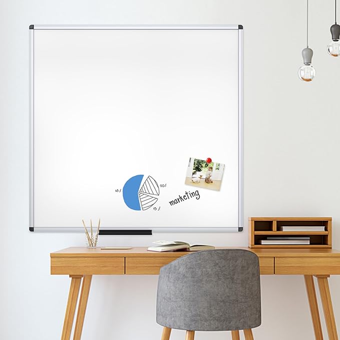 VIZ-PRO Dry Erase Board, 48" x 48" Large Magnetic Whiteboard for Wall | 4' x 4', Silver Aluminum Frame, with Marker Tray, for School Office and Home