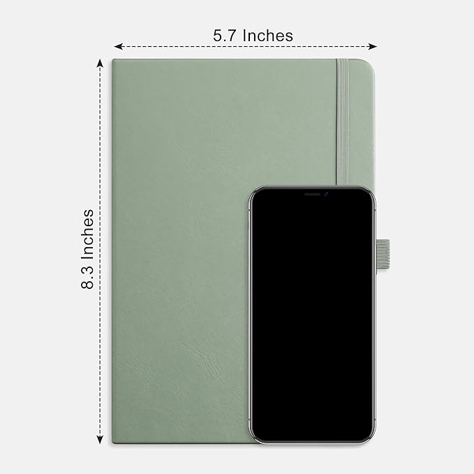 RETTACY Lined Journal Notebook, 192 Numbered Pages, A5 Medium Size (5.7'' x 8.3''), for Men & Women, Journaling, Writing, Work & Office, Leather Hardcover, 100 GSM Thick Paper (Sage Green)