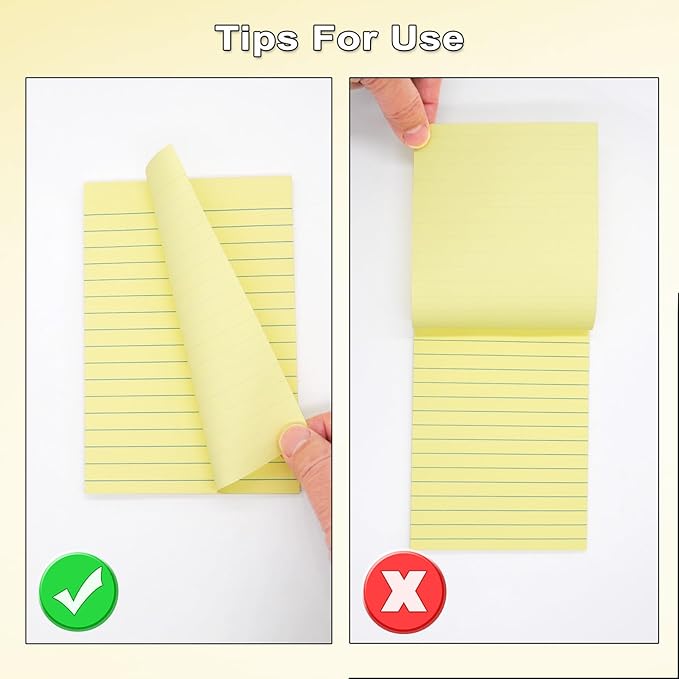 HQCME 9 Pads Lined Sticky Notes 4x6 in,Yellow Large Notepads with Lines | Super Sticking Power Memo Pads, Self-Stick Note Pads, Easy to Post for Office, School, Home, 35 Sheets/Pad