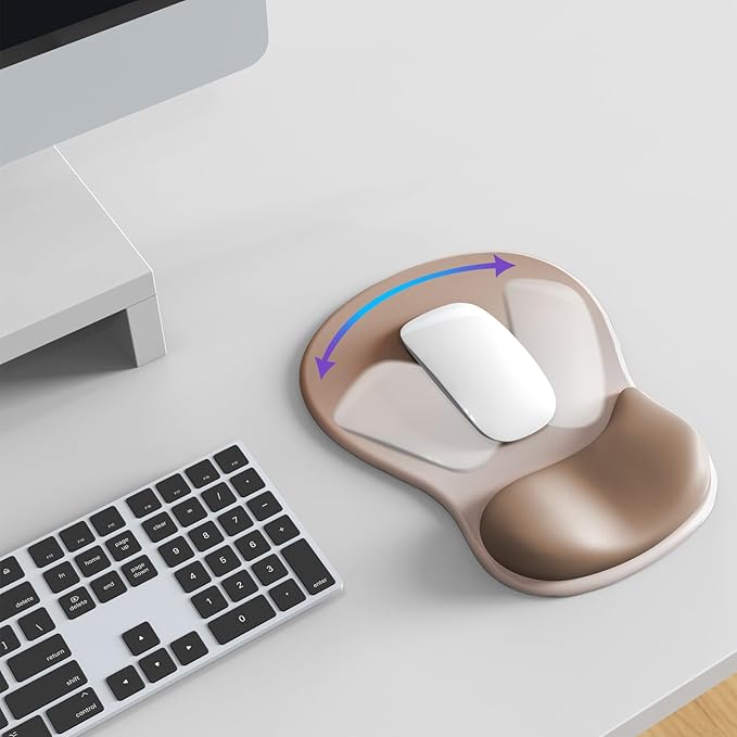 Mouse Pad with Wrist Rest,Ergonomic Mouse Pad with Comfortable Gel Wrist Rest Support and Non-Slip PU Base for Easy Typing Pain Relief, Durable and Washable (Khaki Apricot)