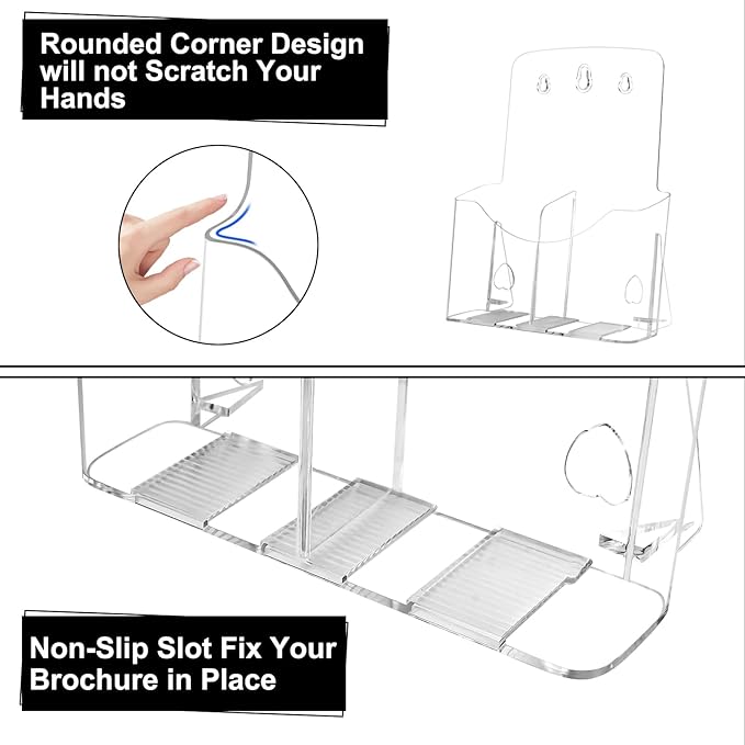 Daofary 2 Pack Acrylic Brochure Holder 8.5 x 11 in with Business Card Holder, 1-Tier Brochure Display Stand with Removable Divider for 4 x 9 Inches Trifold Pamphlets, Clear Flyer Holde