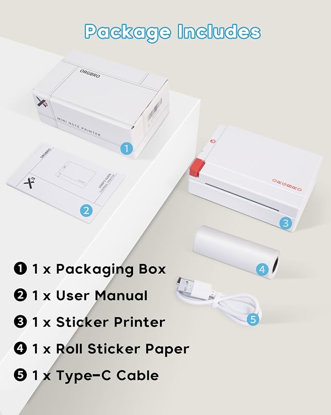 ORGBRO X3 Sticker Printer Machine, Mini Printer Print Pods Label Maker | 300 Dpi, 3 Inch Bluetooh Pocket Printer,Portable Thermal Inkless Sticker Maker for Notes, Journal, Photos, DIY, Kids Gift