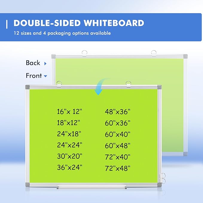 Double-Sided White Board Dry Erase Magnetic Whiteboard Wall 36x24 Green | Smooth Write & Clean, Durable 11-Layer, Aluminum Frame, Easy Wall Mount & Hanging, Full Kit for Home, Office, School