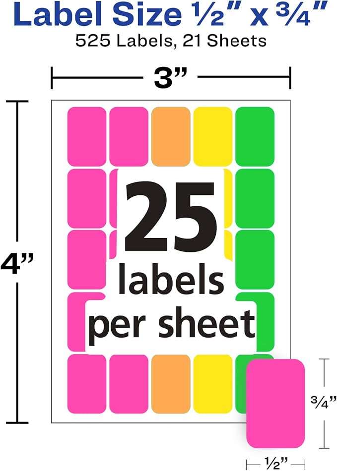 Avery Rectangular Color Coding Labels, Assorted, Removable, Pack of 525 (06721)