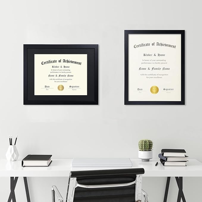 ELSKER&HOME 11x14 Diploma Frame 6 Pack, Diploma Frames 8.5x11 with Black Mat or 11x14 Document Frame without Mat,Multipack College Certificate/Degree Frames for wall,Set of 6