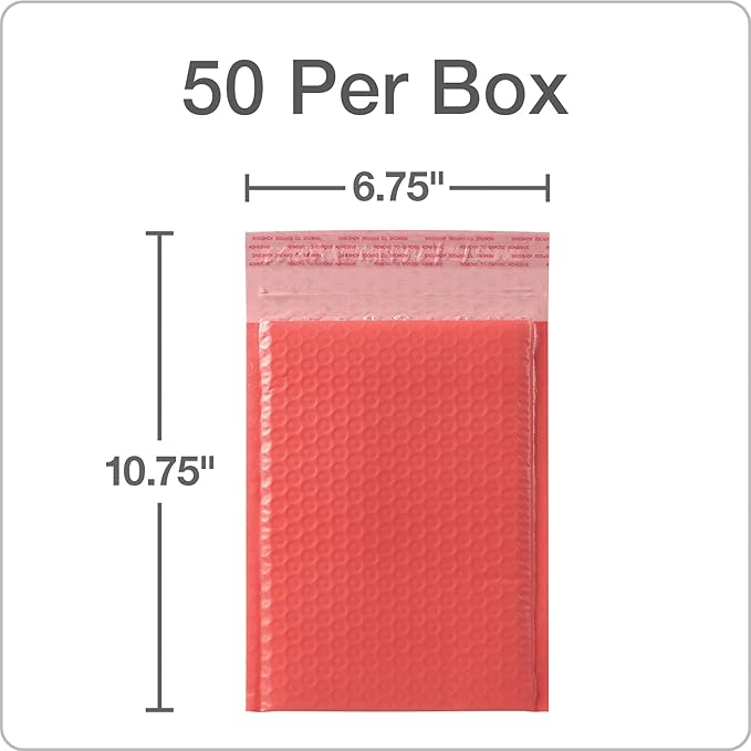 Quality Park Bubble Mailers, 6 x 9 Shipping Envelopes, Water Resistant Coral Poly Padded Envelopes, Redi-Strip Peel Off Closure, 50/Box (QUA85866)
