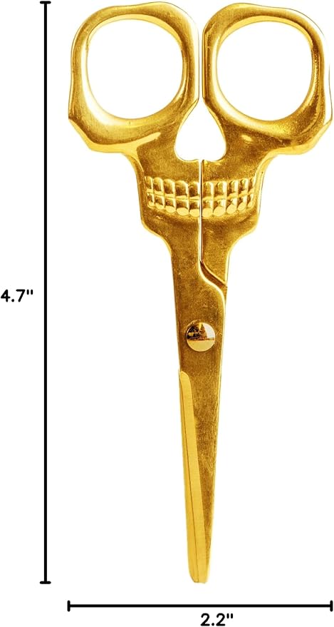 Suck UK Skull Scissors - Goth Office Supplies - Novelty Gift Halloween Desk Accessories - Unique Gold Scissors - Home Decor or Spooky Office Decor - Skull Kitchen Accessories | Gothic Stationery