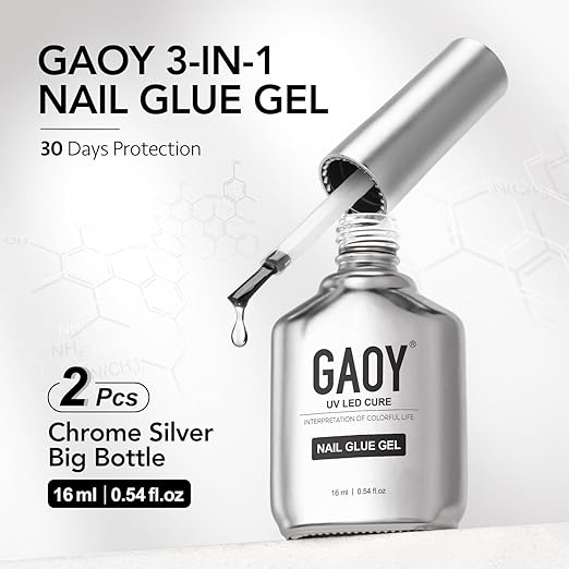 GAOY 2 Pcs Gel Nail Glue, 2 in 1 Glue and Base Coat, 16ml Long Lasting UV Light Cure for Acrylic Tips, Nail Lamp Needed