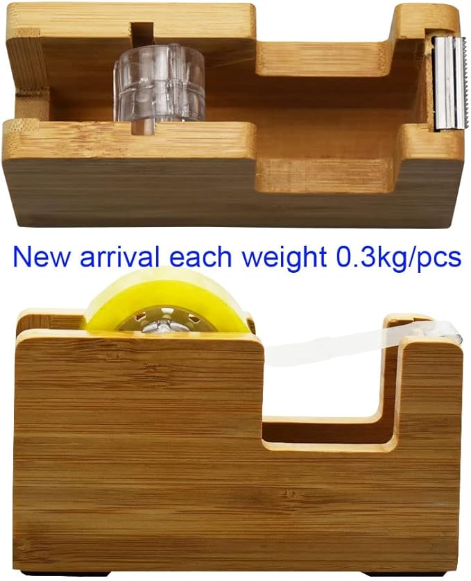 Enyuwlcm Bamboo Desk Tape Dispenser Natural Tape Dispenser with Open End Made of 100% Bamboo 2 Packs