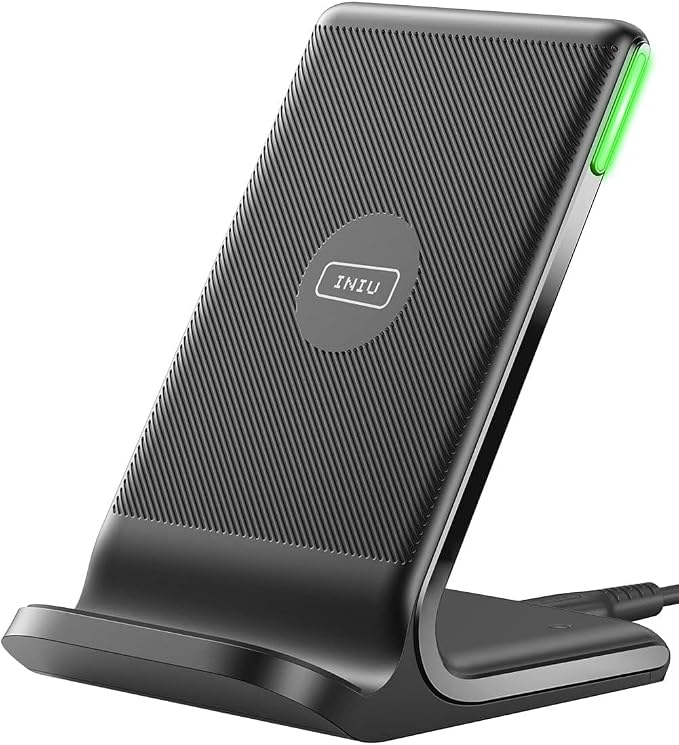INIU Wireless Charger, 15W Fast Wireless Charging Phone Station with LED | Sleep-Friendly Adaptive Light, Exclusive Temp°Guard, Wireless Charging Station for iPhone 17 16 Pro Max, Samsung S25 S24 etc