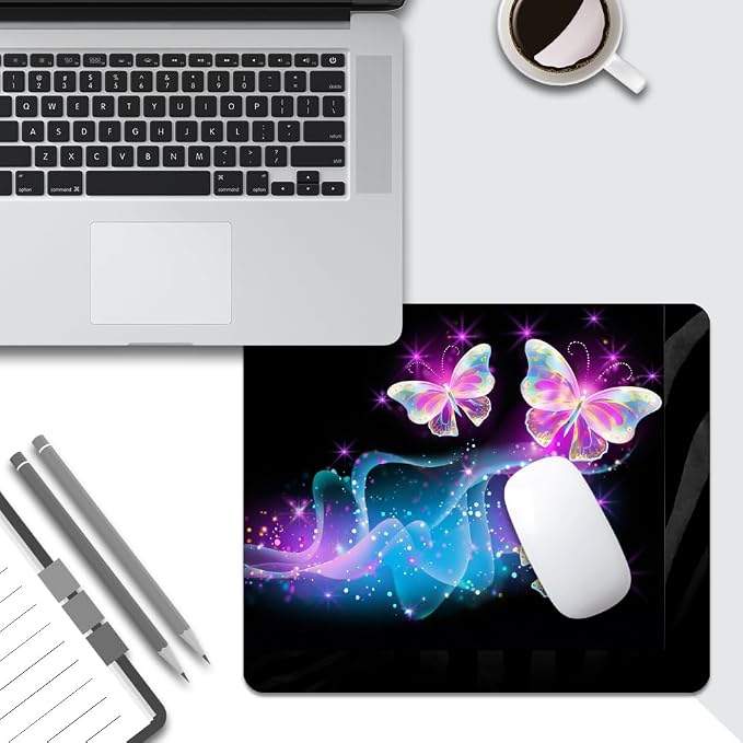 Glowing Night Pink Butterflies Mouse pad Customized Mousepad Non-Slip Rubber Base Mouse Pads for Computers Laptop Office Desk Accessories Mouse pad