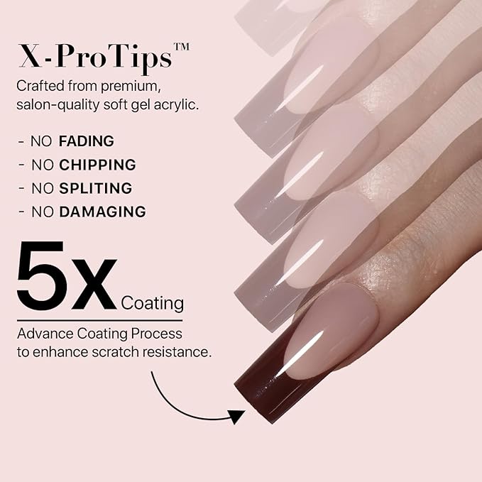SXC Cosmetics French Tip Press On Nails 150 Pieces in 15 Sizes Ultra Fit with Pre-applied Tip Primer and Base Coat, No Need to File Fake Nails for Nail Art DIY X-Pro Tips (5RED117-M Square)
