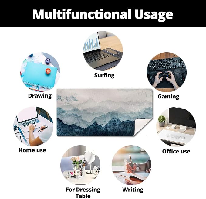 QiyI PU Leather Large Mouse Pad, Office Decor, 31.5" x 15.7", Mountain | Desk Décor Accessories, Extended Size, Waterproof & Easy to Clean, Smooth Surface, Non Slip Desk Organization