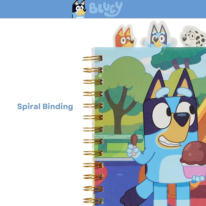 Bluey Tab Journal Notebook, Spiral Bound, 96 Lined Pages, 8 x 7 inches