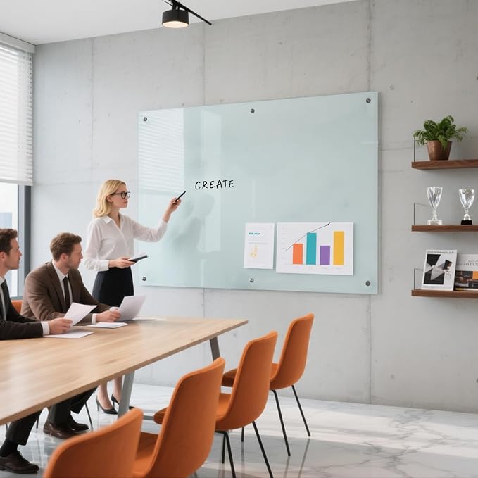 Magnetic Glass Dry Erase White Board, 72" W x 48" H Whiteboard with Accessories, Large Frameless Wall Mounted for Office, Home, School