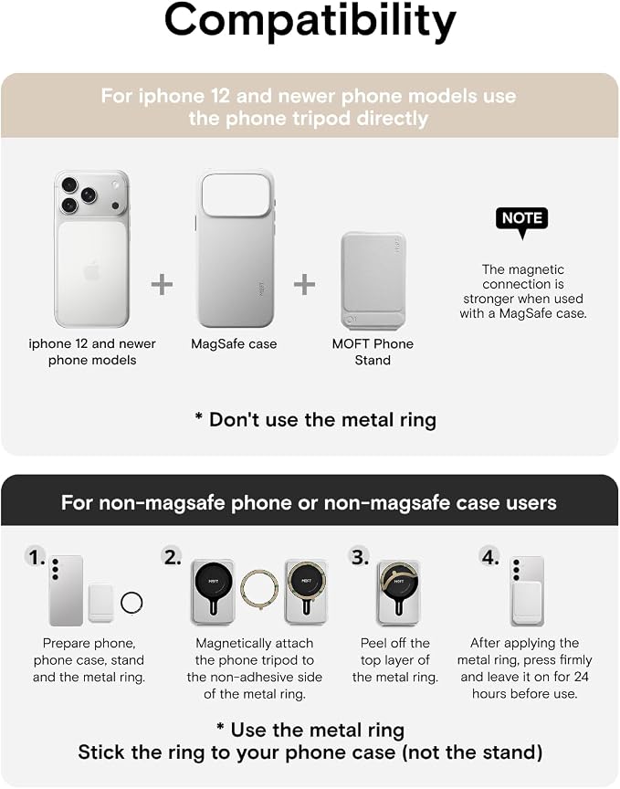 MOFT Phone Tripod Stand & Wallet, NFC Card Holder, Hold 1-2 Cards | Mulit-Angles | Portable l MOVAS Leather | Magsafe Compatible | Easy to Charge | Travel Essential |For Content Creators