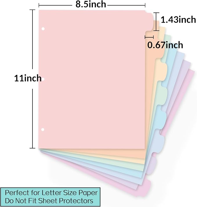 Sooez 8 Tabs Plastic Write & Erase Binder Dividers with Tabs, 3 Sets | Long-Lasting Dividers for 3 Ring Binder, Cute Pastels Binder Dividers Organizers for Student, Teacher, Office, Pastels Color