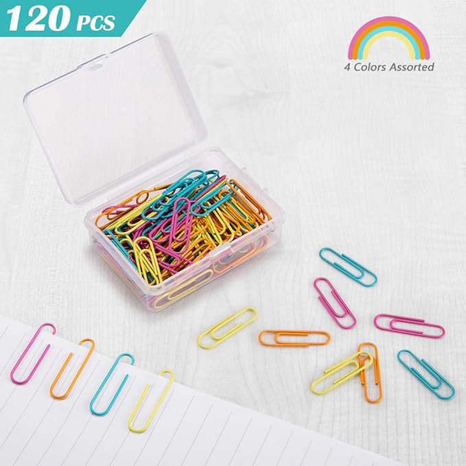 Paper Clips 28mm Assorted Color Paperclips for Office Premium Clips for Paperwork Paper Clips Small Paperclip Rustproof Paperclips Great for Office School Document Organizing (120pcs)
