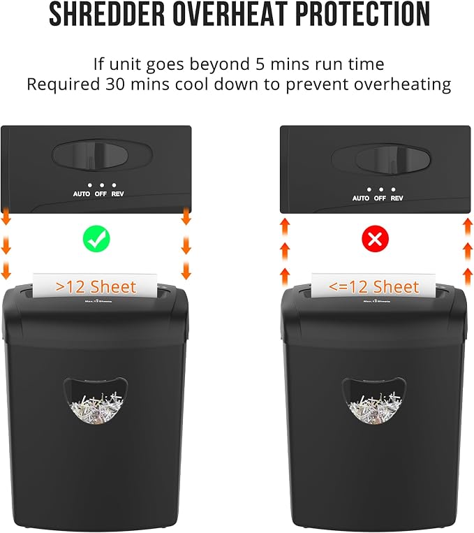 Suntiko 12 Sheet Home Office Cross Cut Shredder Black | P-4 Security Level, Jam-Proof System, 6.6Gal Bin, Shredder for Paper/Credit/Card/Mail,ETL Certified