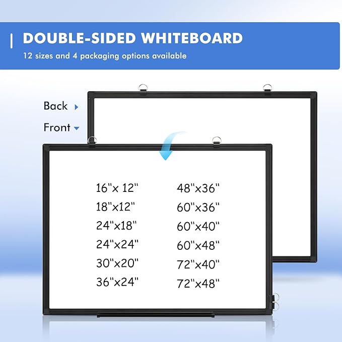 Double-Sided White Board Dry Erase Magnetic Whiteboard Wall 36x24 Black | Smooth Write & Clean, Durable 11-Layer, Aluminum Frame, Easy Wall Mount & Hanging, Full Kit for Home, Office, School