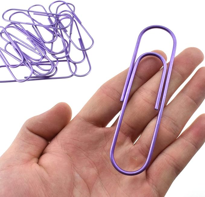 HAHIYO Paperclips 4 inch (100mm) Extra Large Paper Clips Sturdy Bright Purple Vinyl Coated Prevent Scratching Tearing The Pages for Bookmark Organize Home Office School 14 Pack