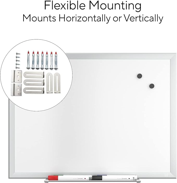 TRU RED Steel Magnetic Whiteboard | Dry Erase Board for Wall, White Board with Satin Frame, 2 ft x 1.5 ft