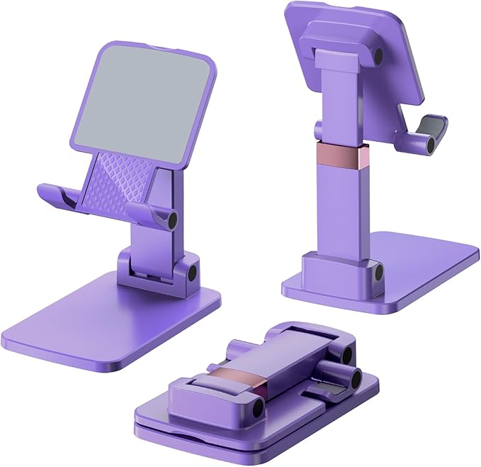 Cell Phone Stand Cute Mobile Holder For iPhone Desk Office Accessories | for thick cases; Under 12" Tablets, e-readers; Folds flat; Anti-slip; Weighted base