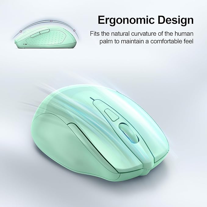 TECKNET Wireless Mouse, BT 5.0/2.4G, Silent 4800 DPI 6 Buttons, Green | Bluetooth 5.0/3.0 & USB A, 2-Device Easy Switch, Wide OS Compatible, 6-DPI, Ergonomic for S/M Hands, Extended Battery