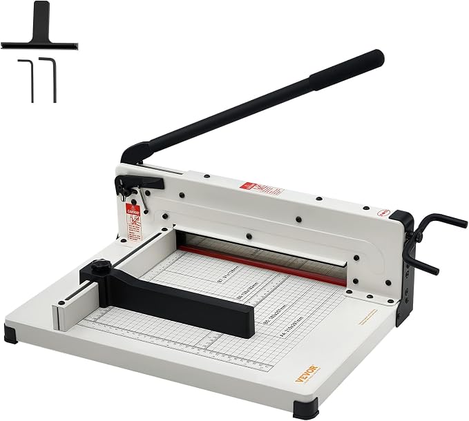VEVOR Heavy Duty Paper Cutter, 12" Industrial Commercial Guillotine Paper Cutter for A4 Paper, 400 Sheet Capacity, Solid Steel Construction, Stack Paper Trimmer for Office Home School Shop, White