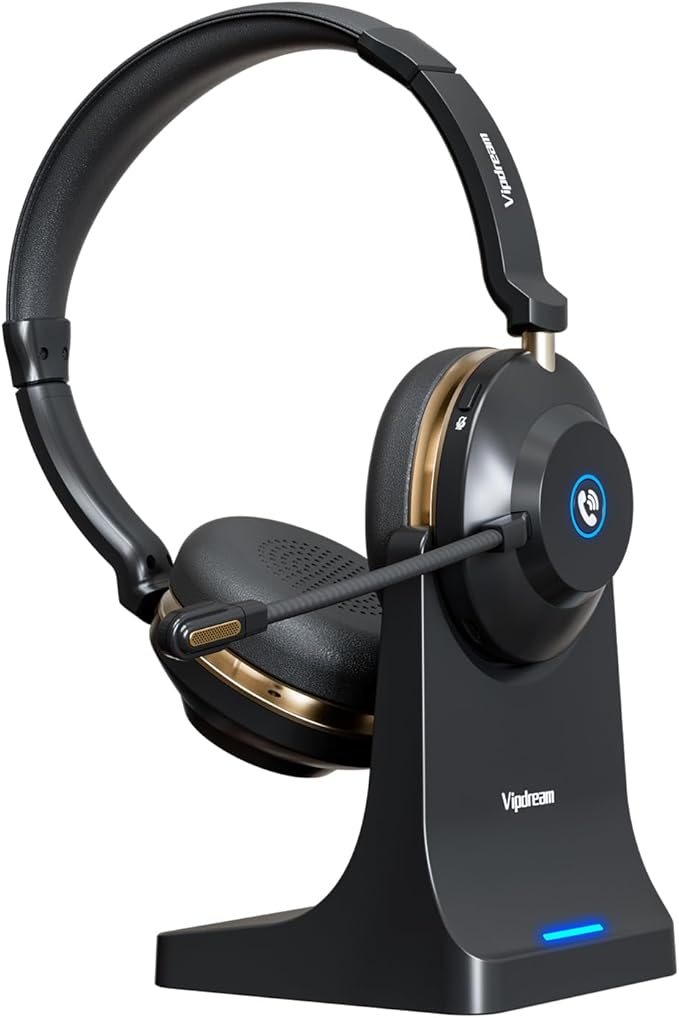 Wireless Headset with Mic for Work,6.0 Bluetooth Headset with Microphone,45 Hours Worktime & Mute Button,Headset with Mic for Pc,iPhone,Computer,Remote Work,Office,Home,Zoom,Skype