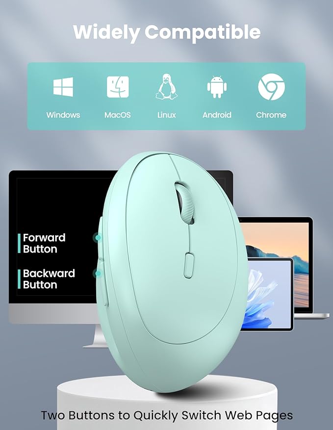 TECKNET Ergonomic Mouse, Bluetooth Wireless Vertical Mouse, Rechargeable Battery, Quiet Clicks, 4800 DPI Adjustable, BT5.0/3.0 & 2.4G Connect, Easy to use, Wide Compatibility