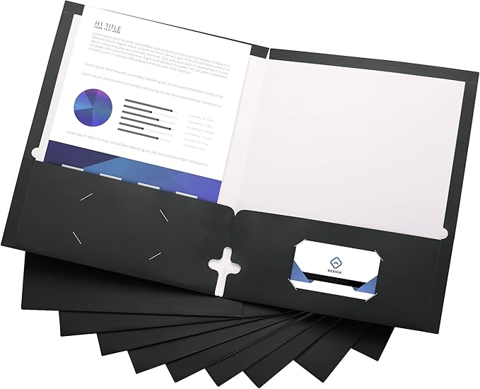10 Pack Two Pocket Folders, Black, Strong Thick Paper Folders, for Letter Size, by ACTIVITYya
