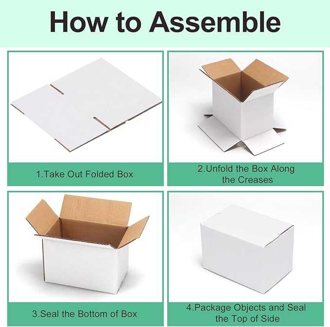 PETAFLOP 6x4x4 Shipping Boxes 50 Pack, White Cardboard Boxes Kraft Corrugated Mailer Boxes for Small Business
