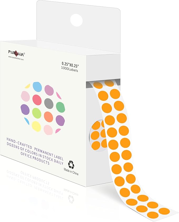 PARLAIM 1/4 Inch Circle Sticker Labels,1000 Stickers Round Color Coding Circle Dots Stickers, Adhesive Roll Dot Label for Inventory Organize, File Classification (Orange)