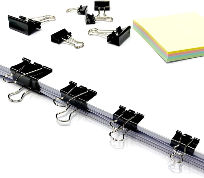 Ykimok 120Pcs Assorted Sizes Binder Clips, Metal Paper Clamps 4 Assorted Sizes, Medium, Small, X Small and Micro for Office Supplies, Black.