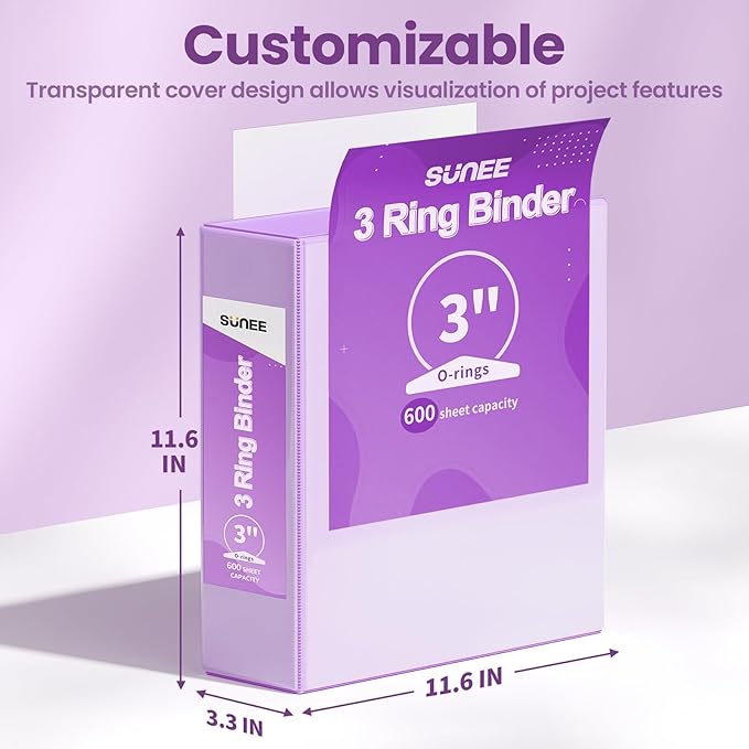SUNEE 3 Ring Binder 1 Inch 2 Pack, Clear View Binder Three Ring PVC-Free (Fit 8.5x11 Inches) for School or Office Supplies, Purple
