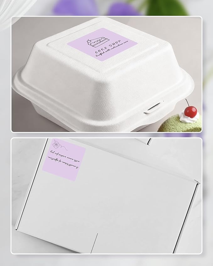 iEager Purple Square Thermal Label Stickers, 2"x2" Self-Adhesive Square Direct Thermal Labels with Perforation Line, 500 Sheets/Roll