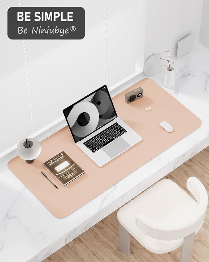 Desk Pad, 30" x 14" PU Leather Non-Slip Desk Mat Large Mouse Pad for Desktop, Waterproof Laptop Computer Writing Mat for Office, Home, Work, Gaming, Flesh Pink