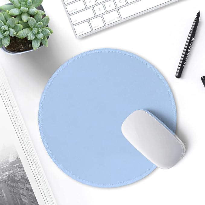 Hsurbtra Mouse Pad, Premium-Textured Small Round Mousepad 8.7 x 8.7 Inch Blue, Stitched Edge Anti-Slip Waterproof Rubber Pretty Cute Computer Mat for Office Home Gaming Laptop Men Women Kids