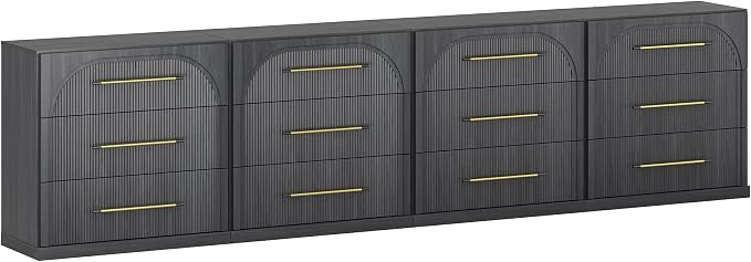 BELLEZE Bookcase with 3 Drawers, Set of 4 Modern Book Shelf with Metal Handle, 130'' Wood Bookshelves for Living Room Office Entryway (Ebony)
