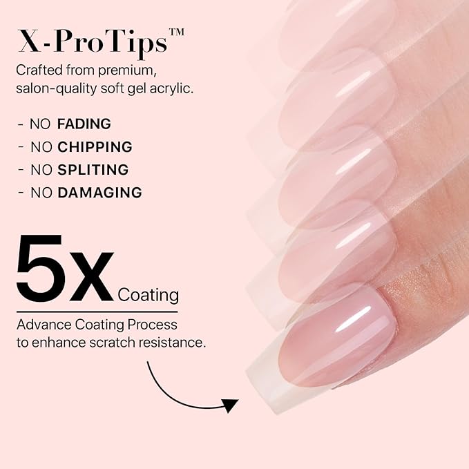 SXC Cosmetics French Tip Press On Nails 150 Pieces in 15 Sizes Ultra Fit with Pre-applied Tip Primer and Base Coat, No Need to File Fake Nails for Nail Art DIY X-Pro Tips (ST119-S Coffin)